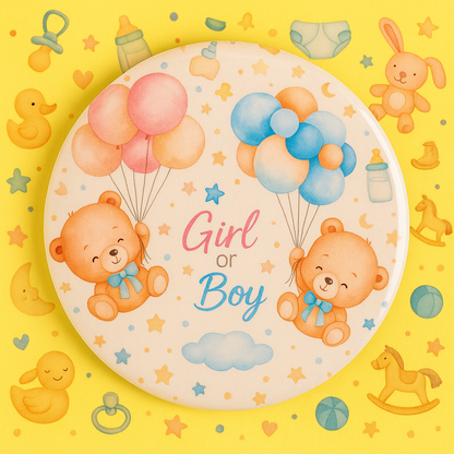 Gender Reveal Button Pins – Team Girl & Team Boy Baby Shower Favors