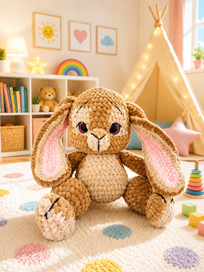 Handmade Plush Bunny Toy – Ultra Soft Crochet Bunny with Long Floppy Ears | Cute Nursery & Baby Shower Gift
