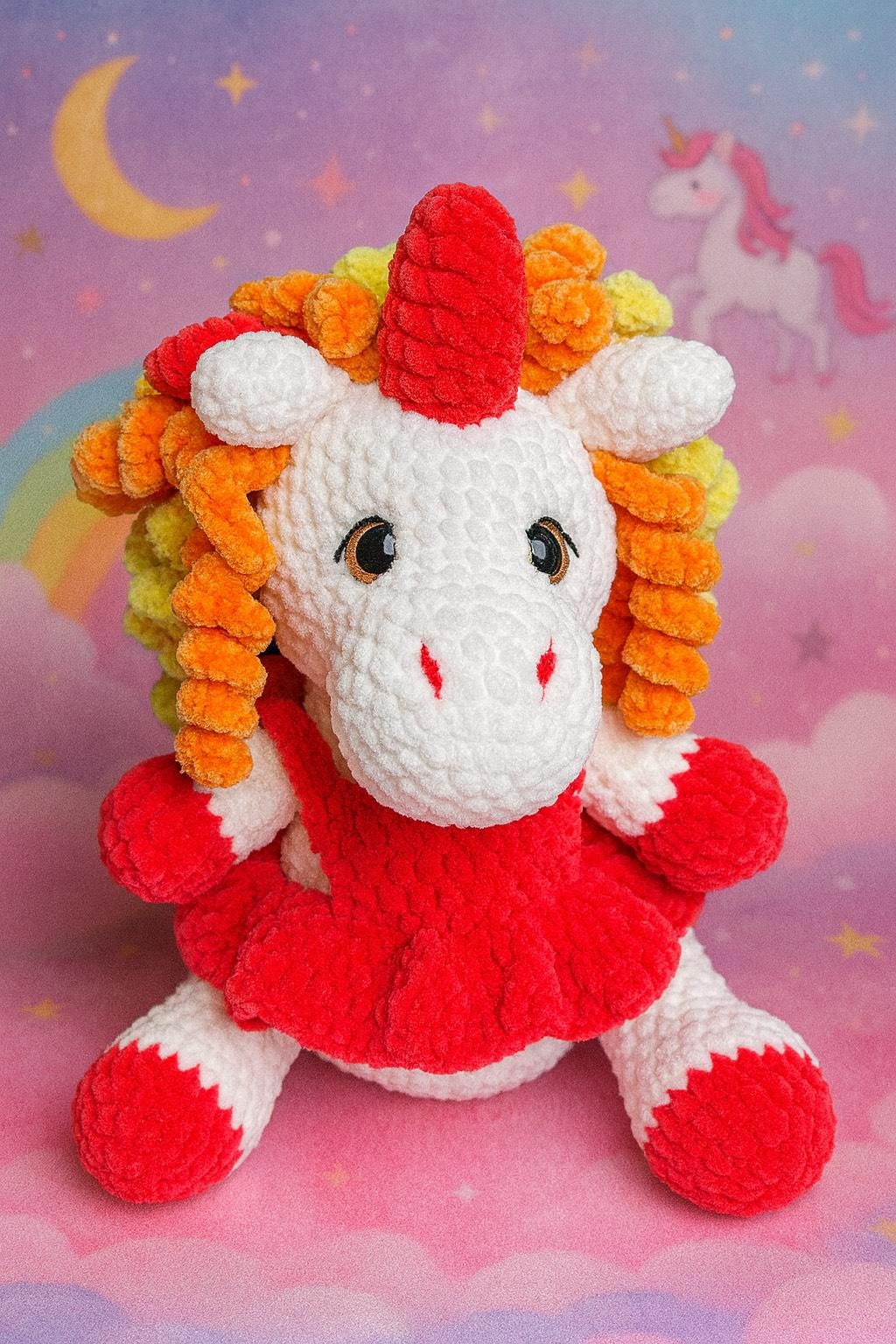 Handmade Crochet Unicorn Plush Toy – Chenille Yarn Stuffed Animal