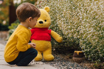 Handmade Crochet Bear Plush with Honey Pot – Amigurumi Stuffed Animal