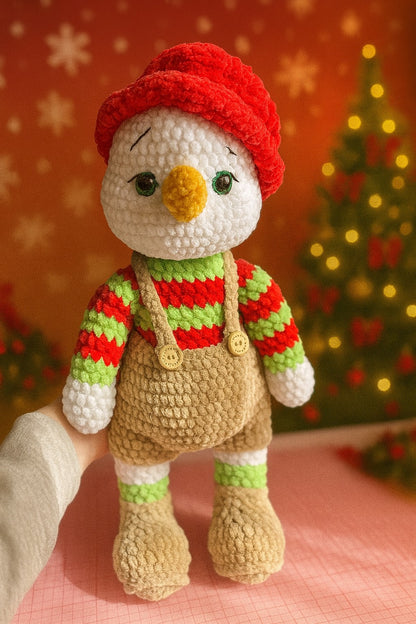 Handmade Crochet Snowman Doll – Festive Winter Plush Decor