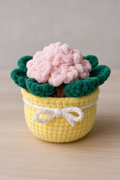 Handmade Crochet Flowerpot Plush – Pink Bloom Amigurumi Plant Decor