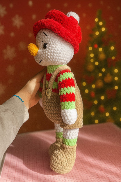 Handmade Crochet Snowman Doll – Festive Winter Plush Decor