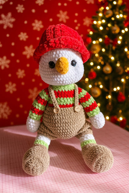 Handmade Crochet Snowman Doll – Festive Winter Plush Decor