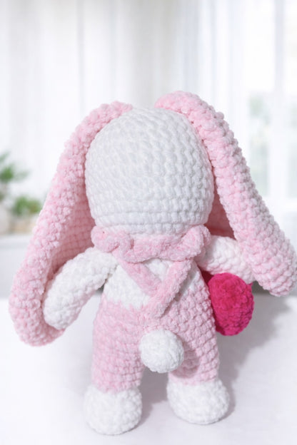 Handmade Crochet Bunny Plush with Heart Pink Amigurumi Gift