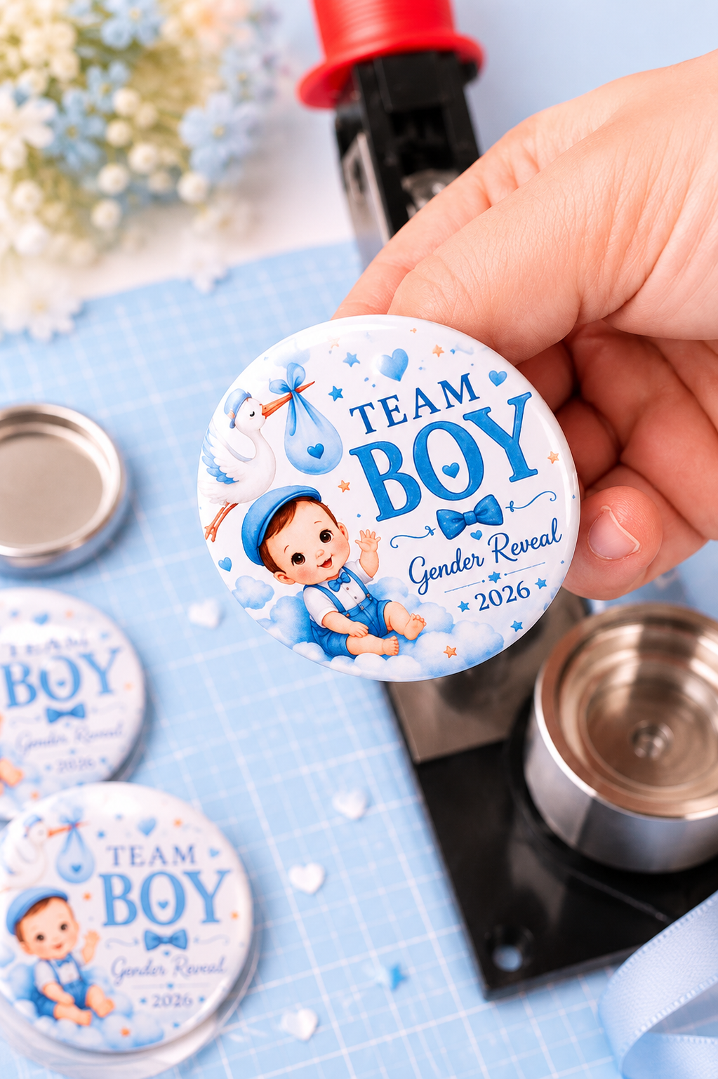 Team Girl & Team Boy Gender Reveal Pins – Baby Shower Party Buttons for Guests