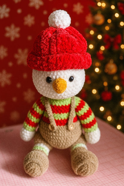 Handmade Crochet Snowman Doll – Festive Winter Plush Decor