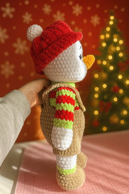 Handmade Crochet Snowman Doll – Festive Winter Plush Decor