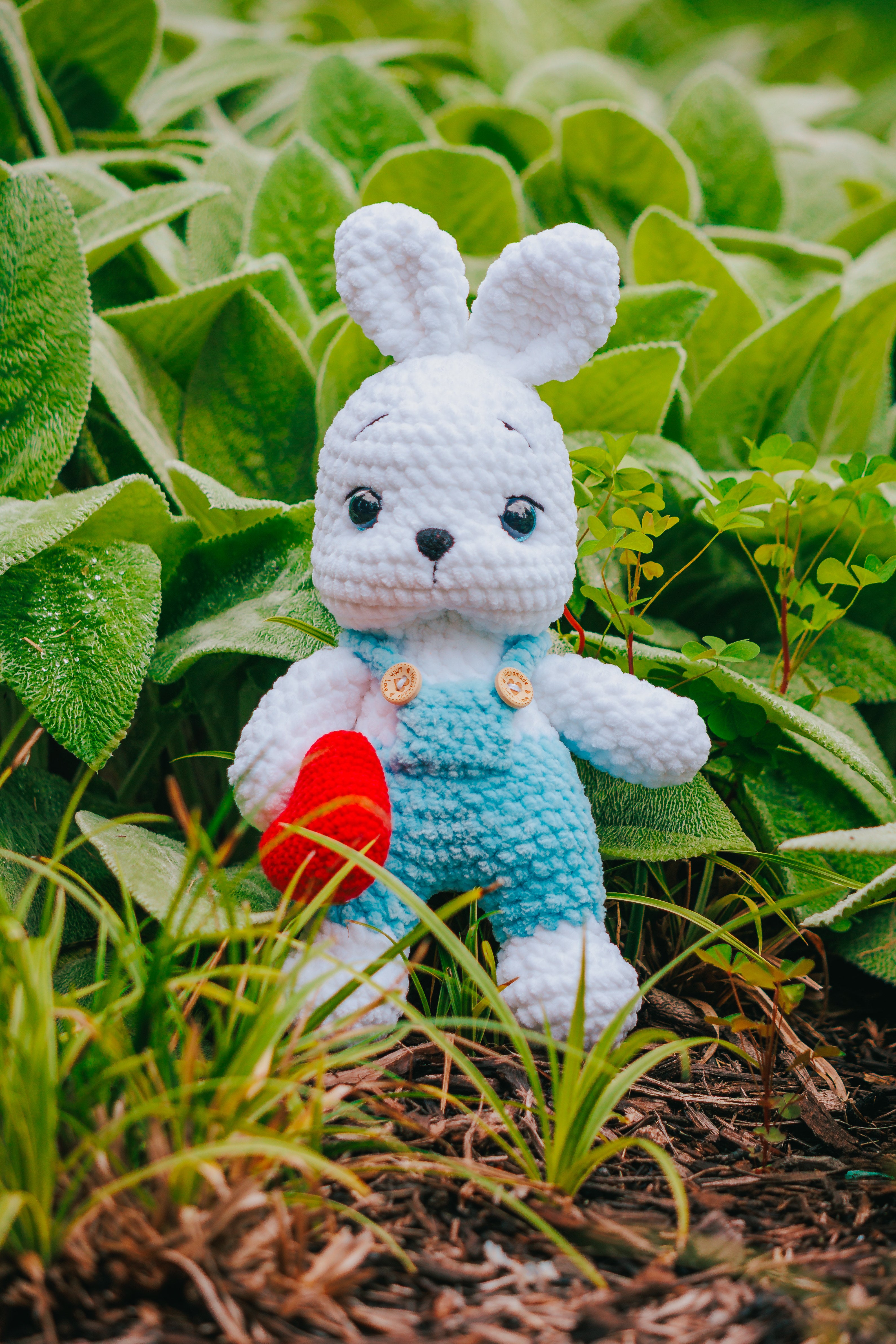 Handmade Crochet Bunny Plush – Amigurumi Toy with Red Heart