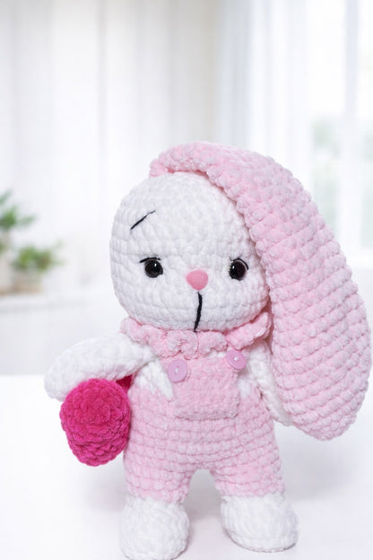 Handmade Crochet Bunny Plush with Heart Pink Amigurumi Gift