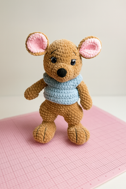 Handmade Crochet Kangaroo Plush – Amigurumi Toy with Blue Sweater