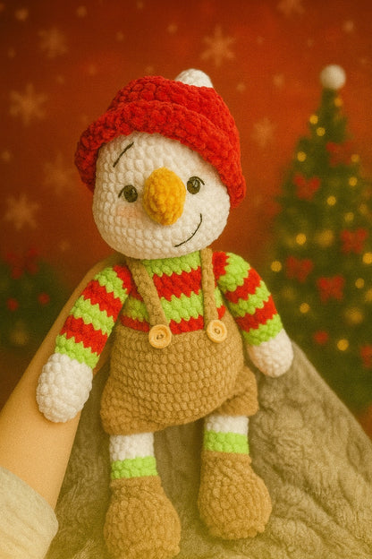 Handmade Crochet Snowman Doll – Festive Winter Plush Decor