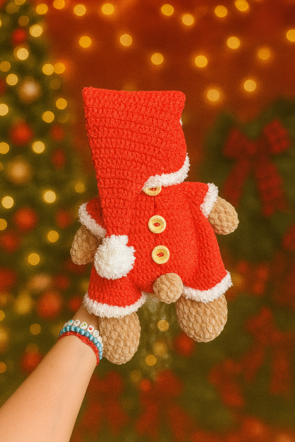 Handmade Christmas Teddy Bear Plush – Santa Outfit with Mini Tree