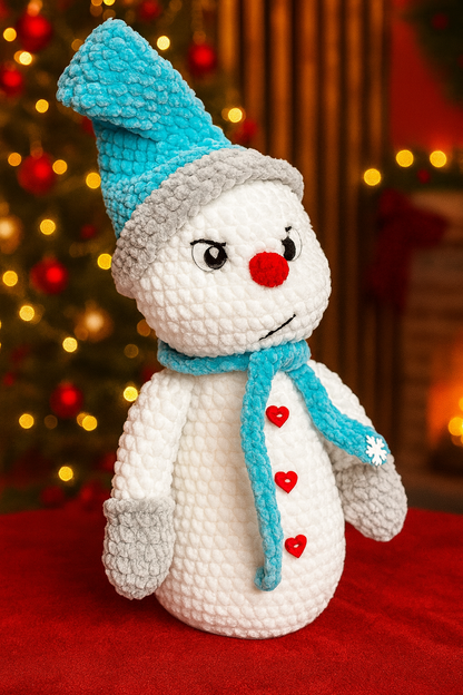 Handmade Crochet Snowman Plush – Soft Chenille Winter Decor