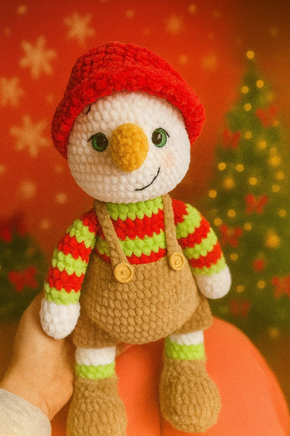 Handmade Crochet Snowman Doll – Festive Winter Plush Decor
