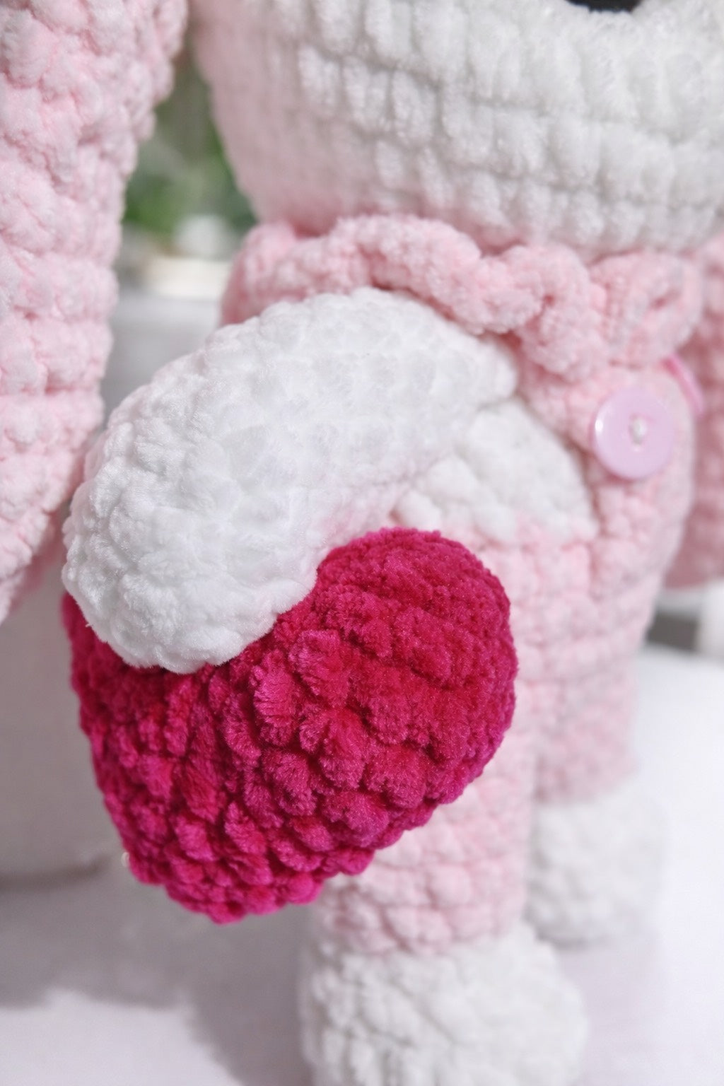 Handmade Crochet Bunny Plush with Heart Pink Amigurumi Gift