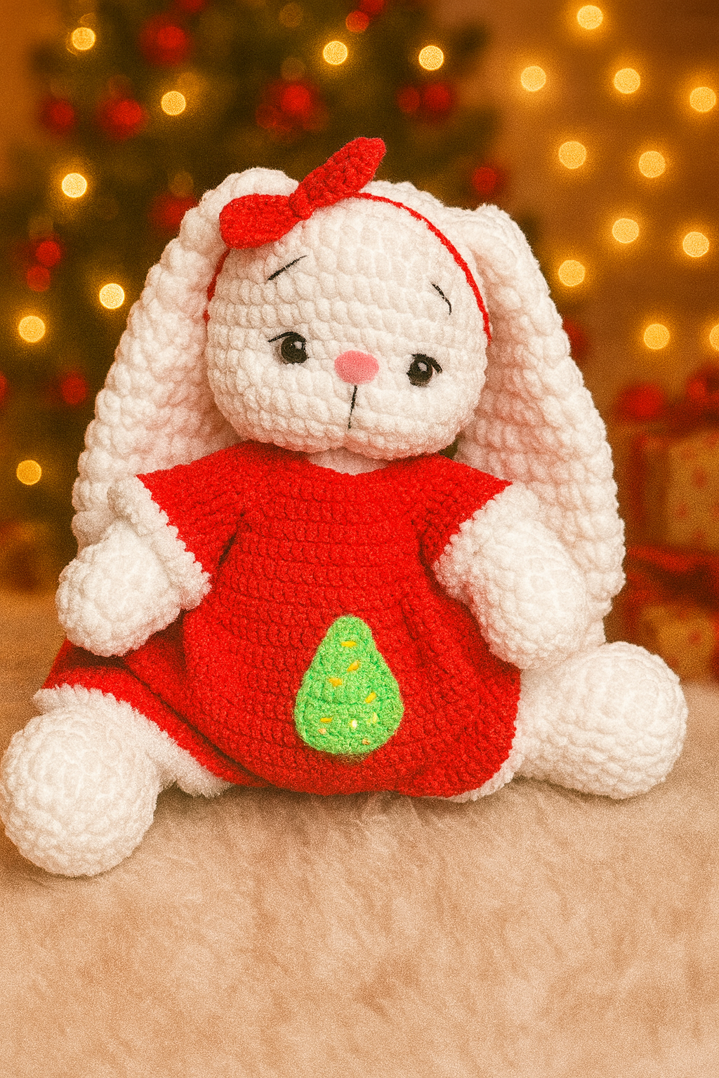 Handmade Crochet Christmas Bunny – Holiday Plush Toy & Nursery Decor