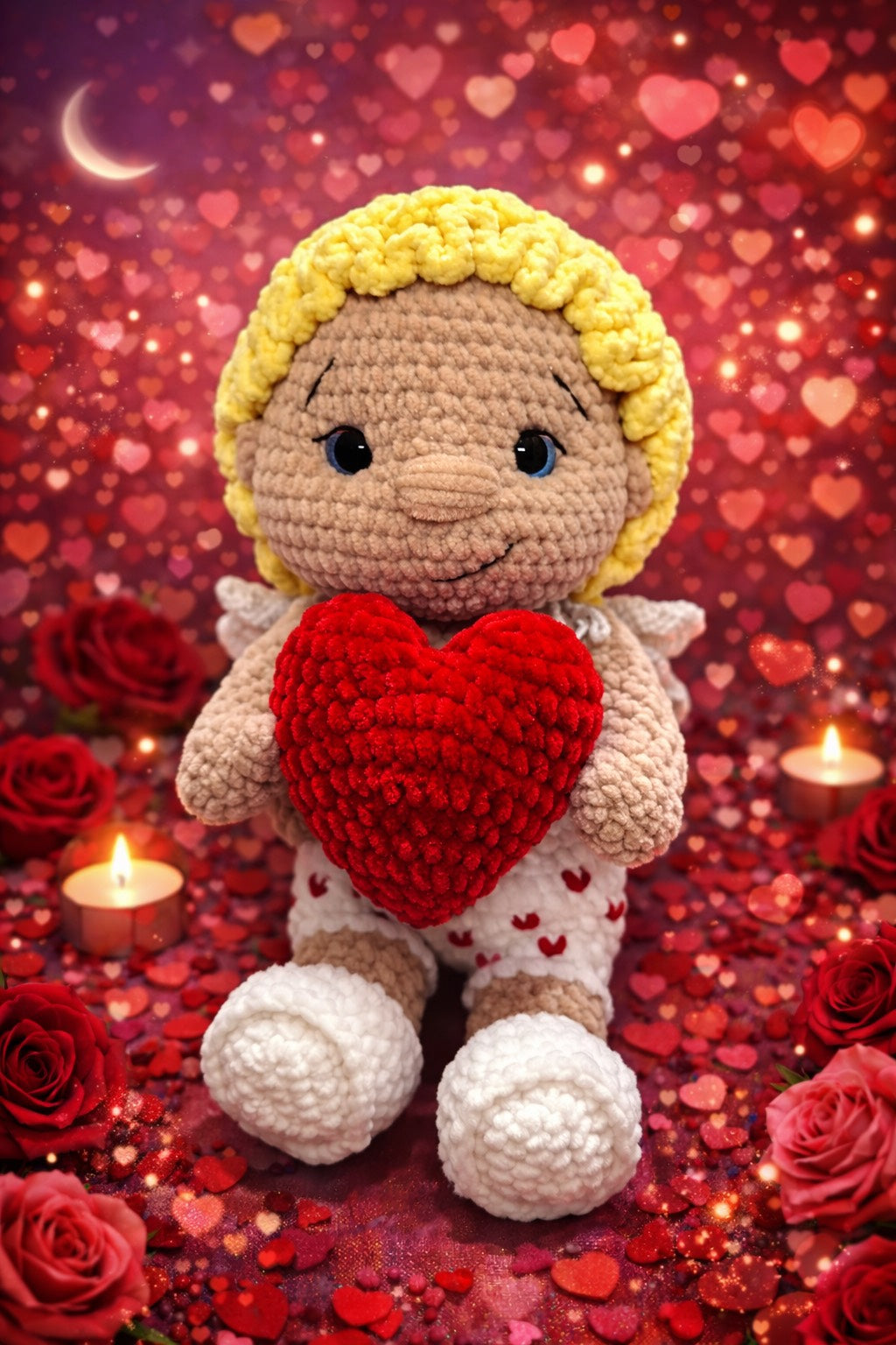 Handmade Crochet Love Doll with Heart