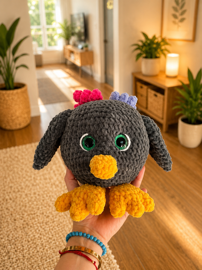 Handmade Crochet Raven Plush – Soft Gothic Bird Amigurumi | Cute Stuffed Crow Gift
