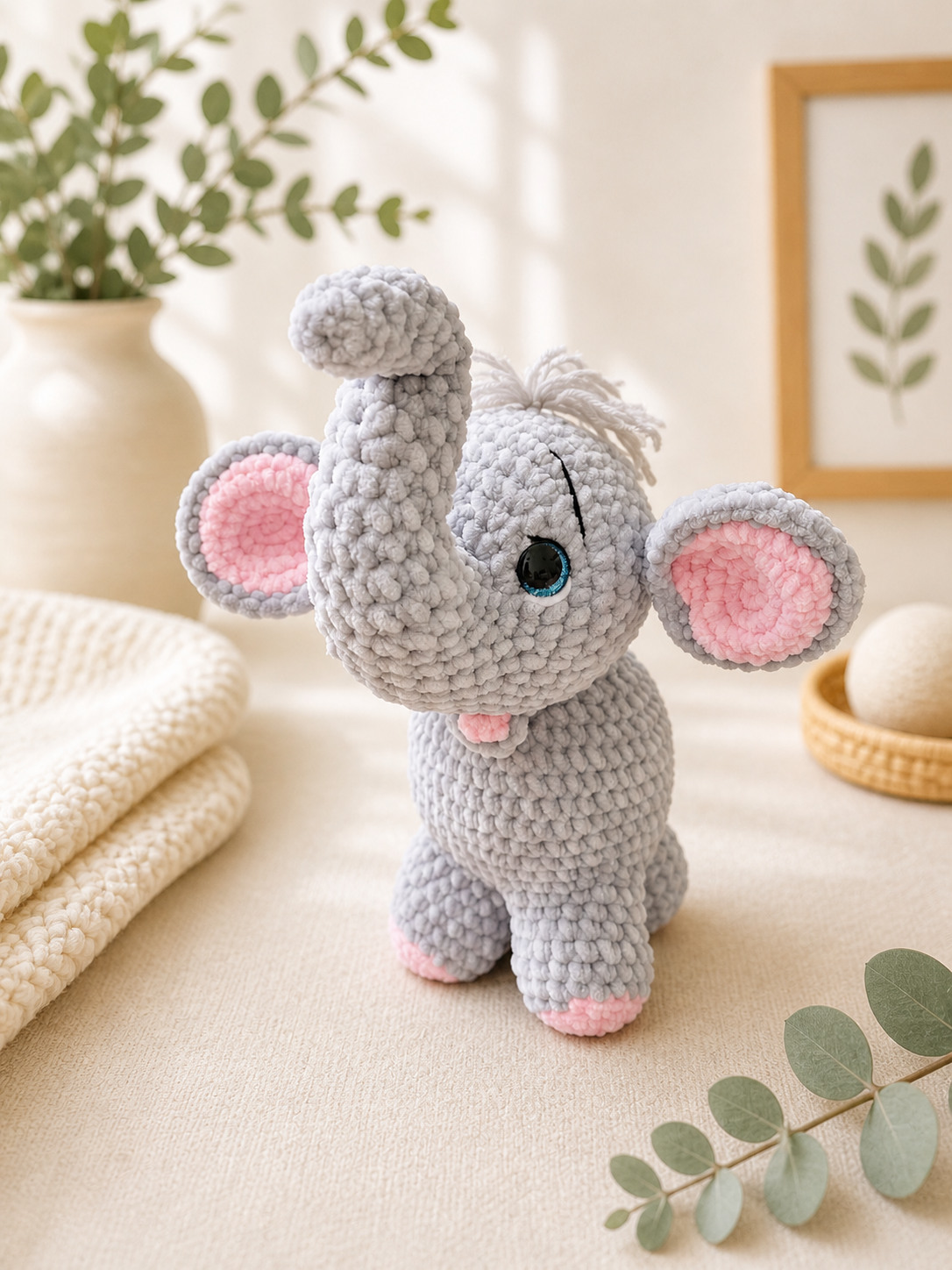 Crochet Elephant Plush Toy – Handmade Cuddly Nursery Companion