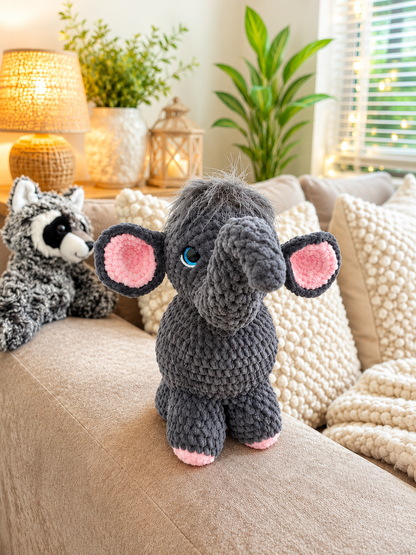 Crochet Elephant Plush Pair – Handmade Amigurumi Stuffed Elephants | Soft Baby Nursery Gift