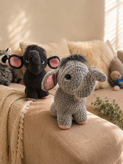 Crochet Elephant Plush Pair – Handmade Amigurumi Stuffed Elephants | Soft Baby Nursery Gift