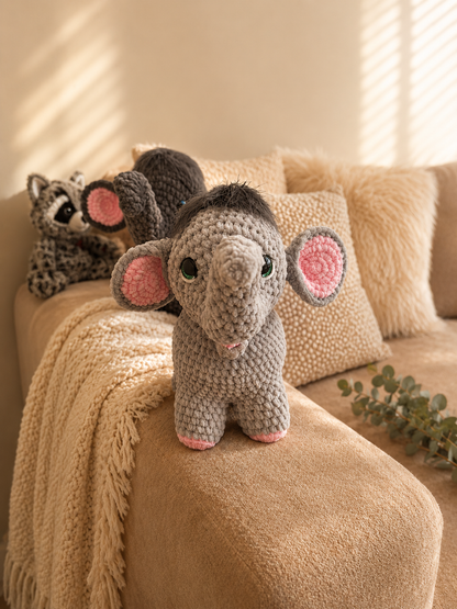 Crochet Elephant Plush Pair – Handmade Amigurumi Stuffed Elephants | Soft Baby Nursery Gift