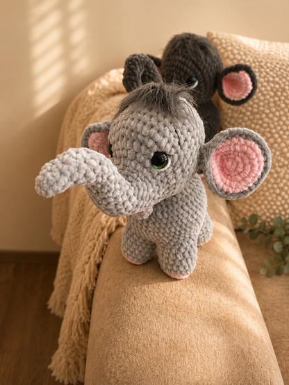 Crochet Elephant Plush Pair – Handmade Amigurumi Stuffed Elephants | Soft Baby Nursery Gift
