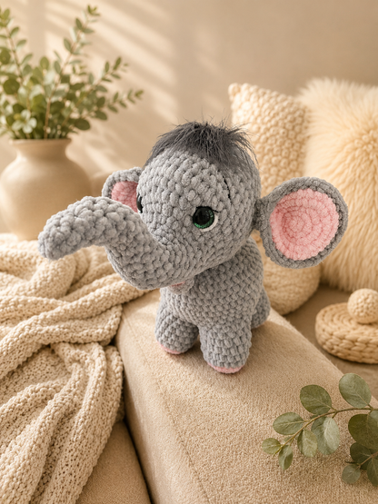 Crochet Elephant Plush Pair – Handmade Amigurumi Stuffed Elephants | Soft Baby Nursery Gift