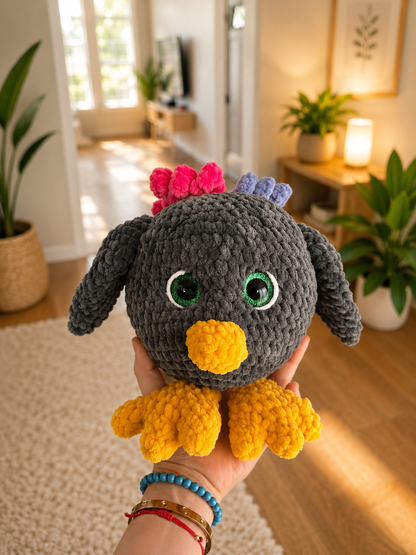 Handmade Crochet Raven Plush – Soft Gothic Bird Amigurumi | Cute Stuffed Crow Gift