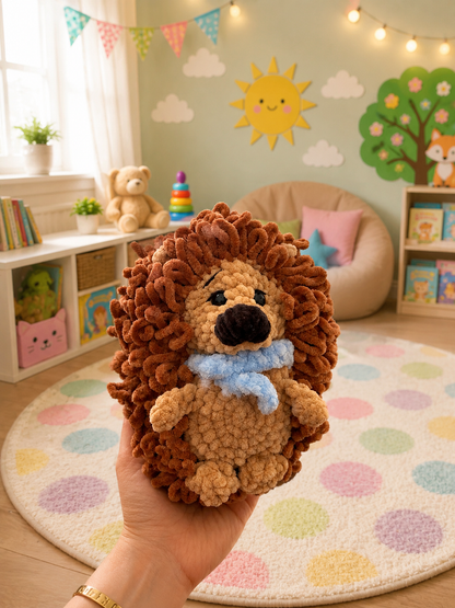 Handmade Crochet Hedgehog Plush Toy with Blue Scarf | Soft Amigurumi Stuffed Animal