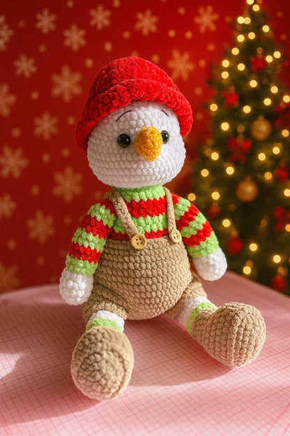 Handmade Crochet Snowman Doll – Festive Winter Plush Decor