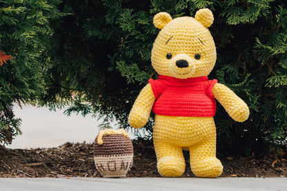 Handmade Crochet Bear Plush with Honey Pot – Amigurumi Stuffed Animal