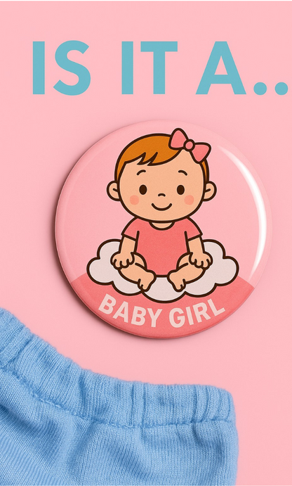 Gender Reveal Button Pins – Team Girl Party Favors